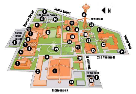 map showing directions to Exhibition Hall - Seattle Center - from Interstate 5